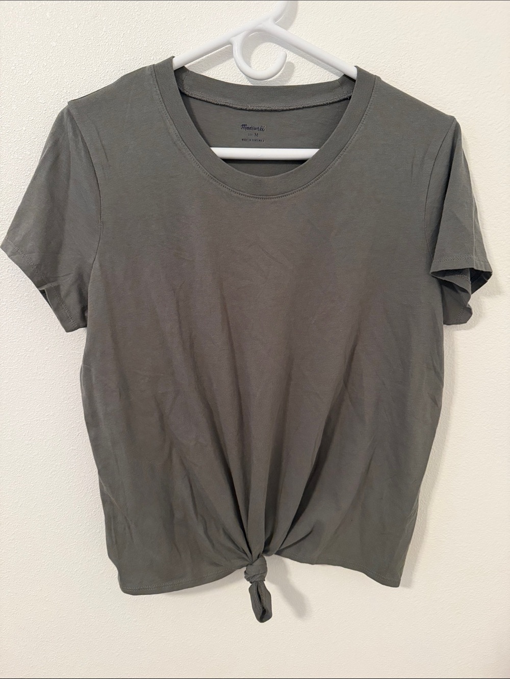 Madewell Olive Green Tie-Front Short Sleeve Tee